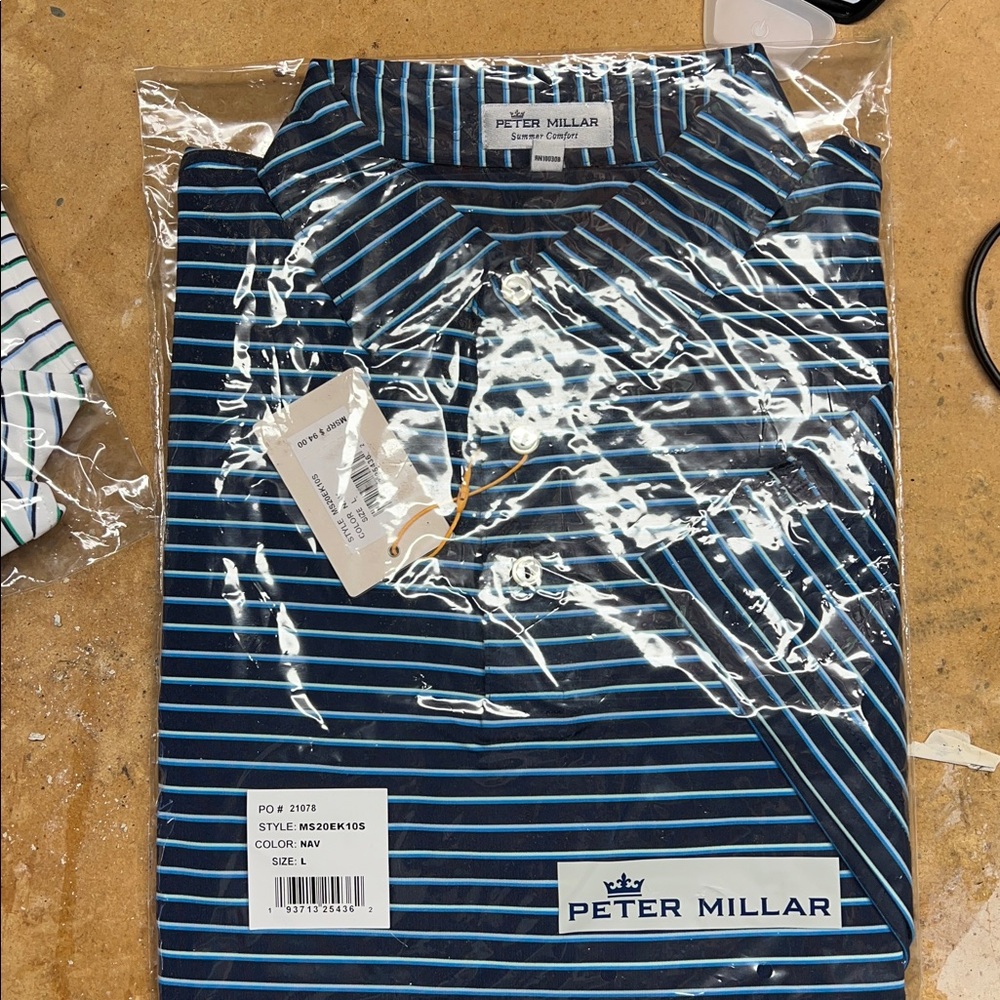 Peter Millar Navy and Light Blue Striped Polo